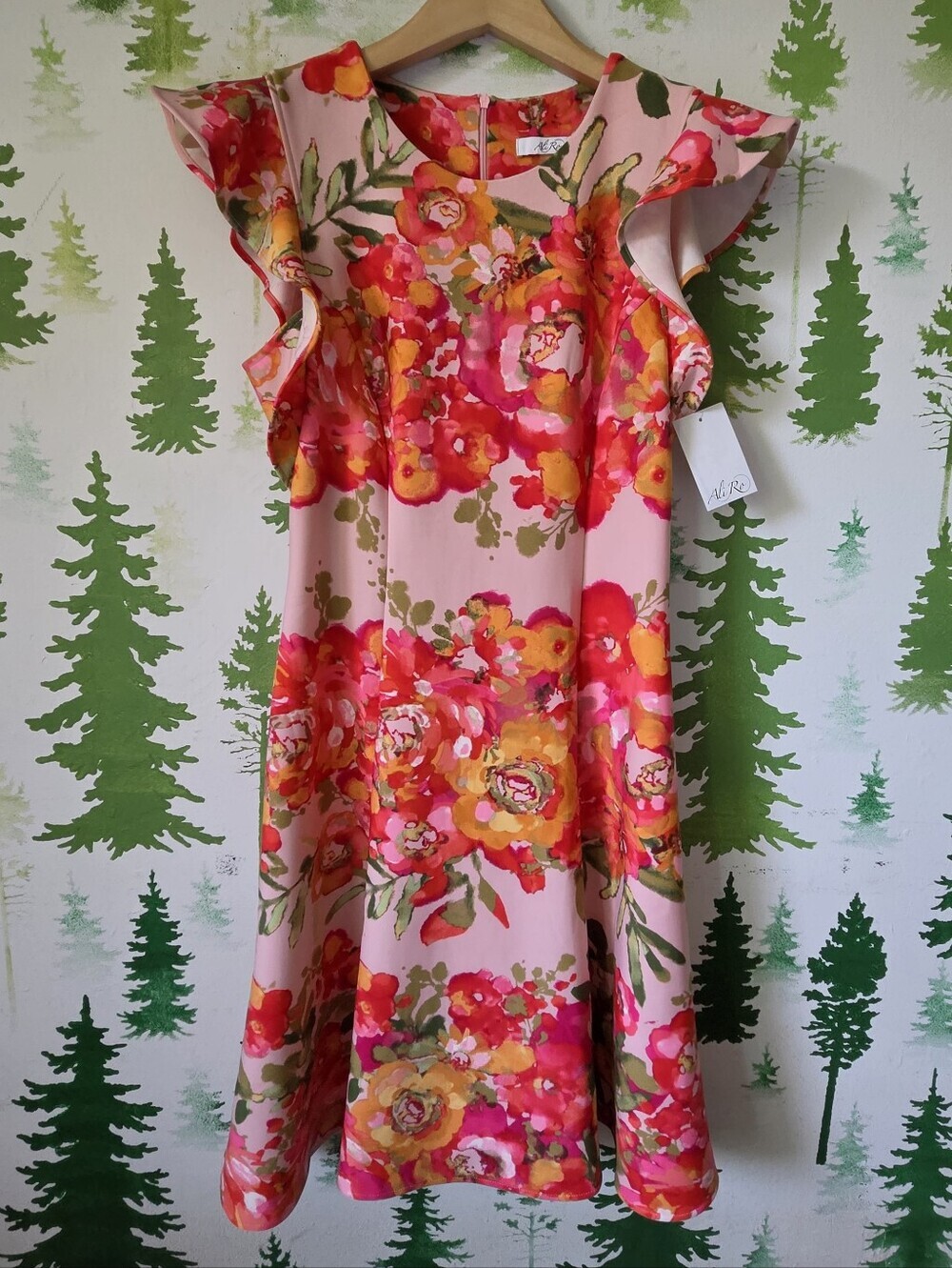 Ali Ro Floral Ruffle Sleeve Fit & Flare Dress.
